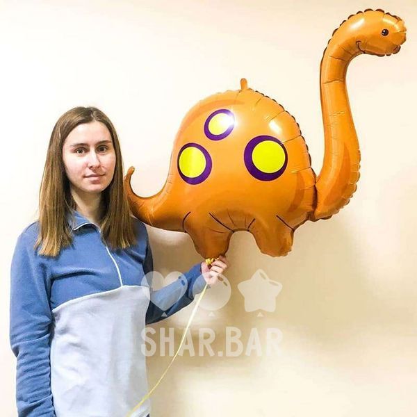 Бронтозавр оранжевий, фольгована фігура з гелієм dino_14 фото