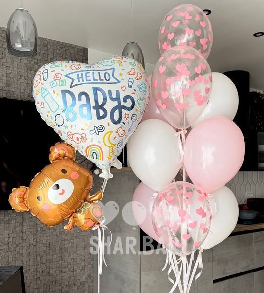 Ведмедик із сердечком Hello baby, фігура з гелієм Hello_baby фото