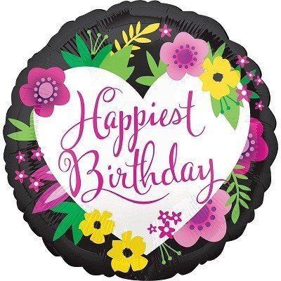 Кулька фольгована "Сердечко та квіти Happy Birthday", з гелієм Happy Birthday35 фото