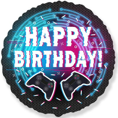 Кулька кругла фольгована &ldquo;Джойстики&rdquo;, з гелієм Happy Birthday90 фото