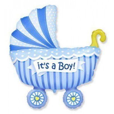 Блакитний візочок на виписку хлопчика, фігура з гелієм baby_carriage_boy фото